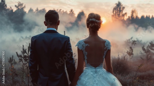 Man and Woman Standing in Field