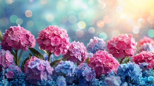 Pink and Blue Flowers in Field