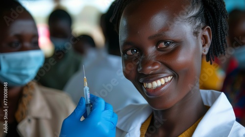 Smiling Woman in White Lab Coat