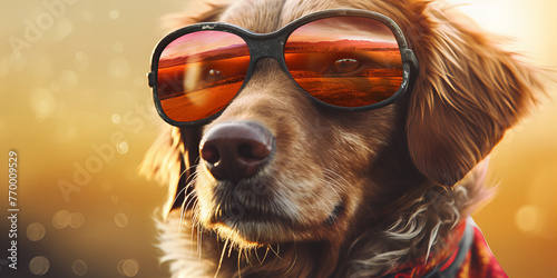 Cool Canine Chillin in Sunglasses with a Reflective Sunset View Banner photo
