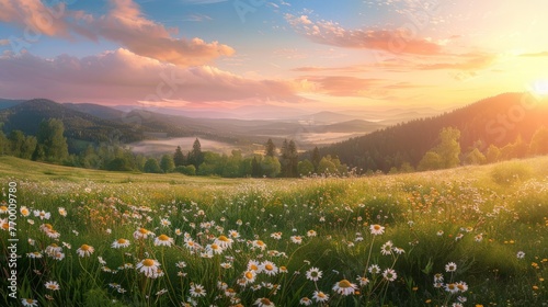 Field With Flowers and Mountains