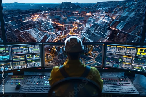 Engineer Optimizing Mineral Extraction Process in High-Tech Control Room photo