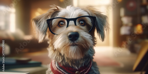 Adorable Geeky Pooch Ready to Charm in Cozy Home - Canine Banner photo