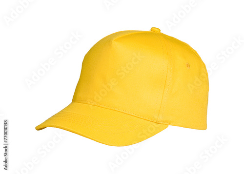 studio photo of baseball cap yellow isolated on white background
