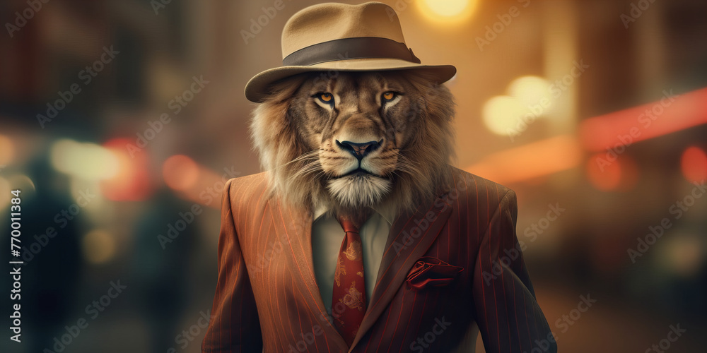 Elegant Lion in a Suit: The Urban Jungle Kings Fashion Banner