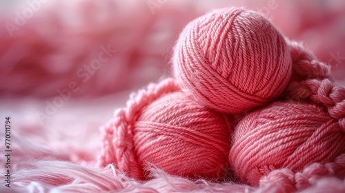 Pink yarn skein on pink feather bed