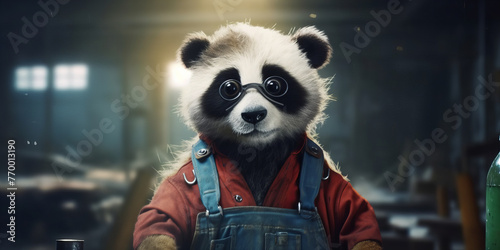 Crafty Panda Mechanic in Overalls Ready to Repair and Innovate Banner