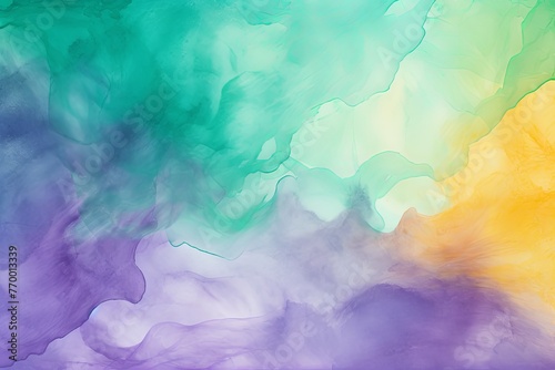 Green Purple Orange abstract watercolor paint background barely noticeable with liquid fluid texture for background  banner with copy space and blank text area
