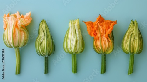 Group of Flowers on Blue Surface