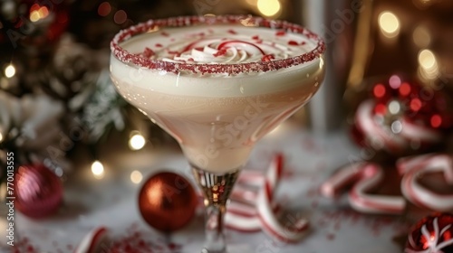 Drink in Glass by Christmas Tree