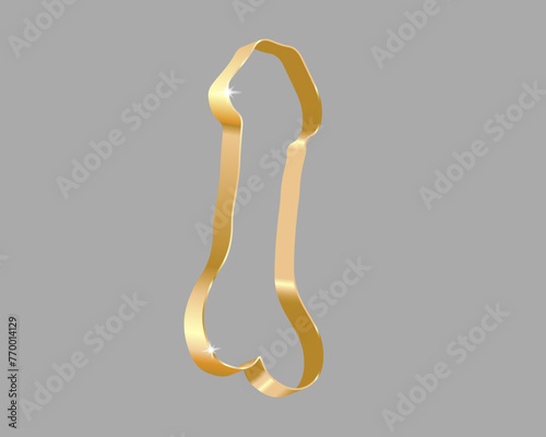 Golden ribbon in shape of male reproductive organ. Gold ribbons. Vector illustration.