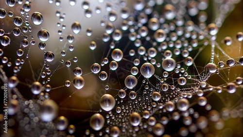 Generative ai. a close up of a spider web covered in water droplets