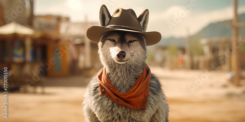 Intrepid Canine Cowboy Stands Tall in the Wild West Town - Adventure Banner photo