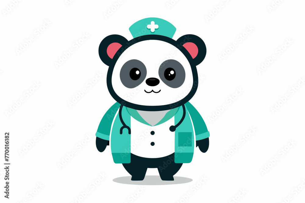 vector minimalistic t-shirt design with a cute panda in the image of a doctor on a white background vector minimalistic t-shirt design with a cute panda in the image of a doctor on a white background