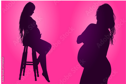 silueta, embarazada, prenatal, amor, gestacion, silueta, vector, embarazo, mujer, familia, ilustracion