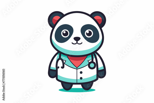 vector minimalistic t-shirt design with a cute panda in the image of a doctor on a white background  © AL
