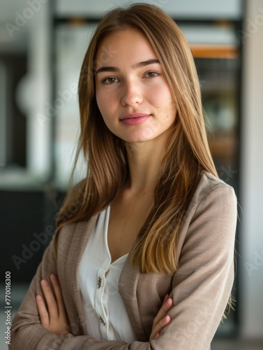 Beautiful Young Woman With Arms Crossed