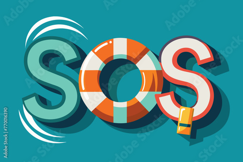 Vector SOS lettering on white background. SOS distress signal. Vector illustration. sos text design, simple design, bright colors