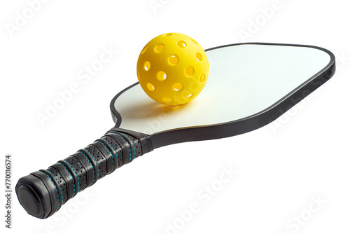Pickleball Paddle and Ball on a white background