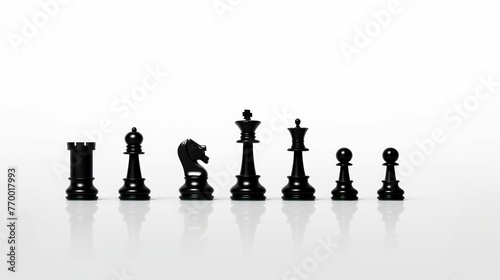 Full set of black and white wooden chess pieces