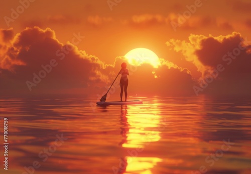 Paddleboarding on sunset.