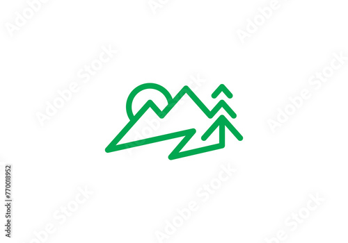 mountain pine tree logo, linear style creative modern template design 