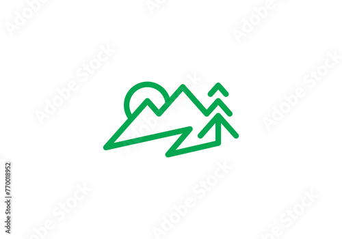 mountain pine tree logo, linear style creative modern template design	
