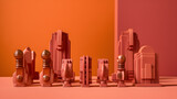 an orange set of modular studs on a pink background