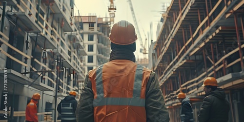 Supervisor Leading Construction Site Workers in Hardhats to Prioritize Safety Protocols and Teamwork. Concept Construction Safety, Site Supervision, Teamwork, Hardhat Protocols