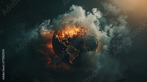 Dying Earth with Global Warming Concept. Climate Change, Global, Warming, Environment, Ecology, Nature, Pollution, Warning, Planet, Drought, Dry, Weather, Disaster, Destruction 
