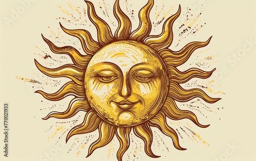 Artistic Sun Hand-Drawn Sun Illustration Isolated on White Background.
