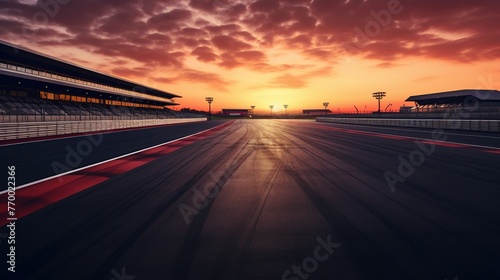 Evening scene asphalt international race track with panoramic sunset background © Mas
