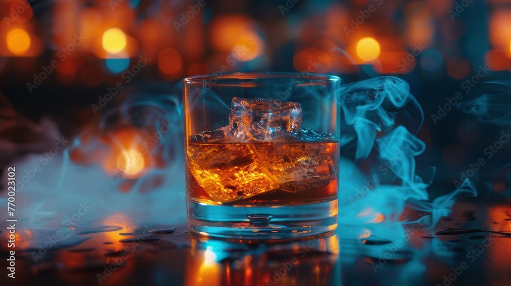 Whiskey Glass With Ice on Table Whiskey Glass With Ice on Table