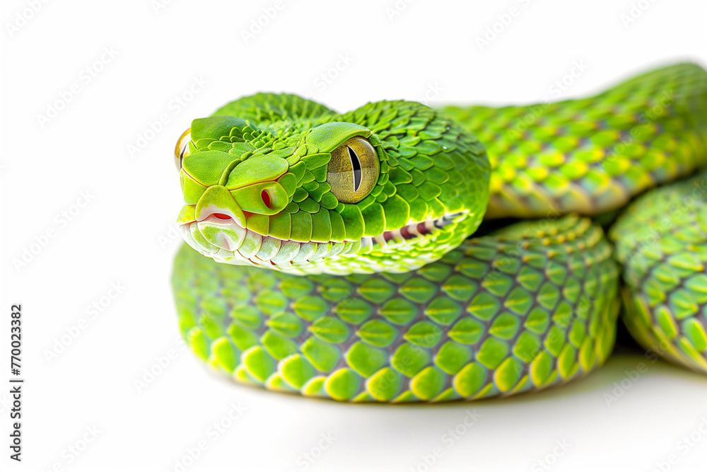 Fototapeta premium Green pit viper (Asian pit viper) isolated on white