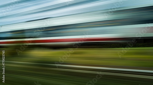 A high-speed train blurring through the countryside