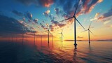 A wind turbine farm at sea, harnessing the power of the wind