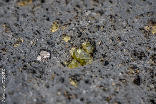 Olivine in basalt comes from the Koʻolau volcano in eastern Oahu, Hawaii, and is about 1.8 million to 3 million years old. Makapuu point  Honolulu Geology