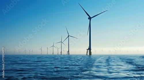 A wind turbine farm at sea, harnessing the power of the wind © Chingiz