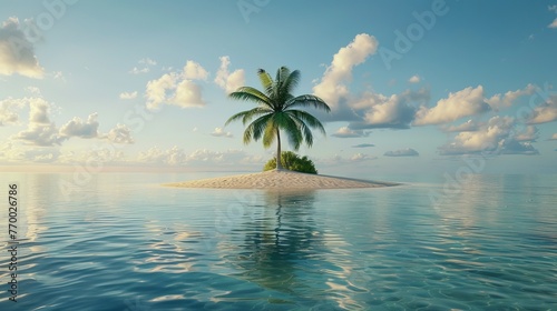 A deserted island with a single palm tree