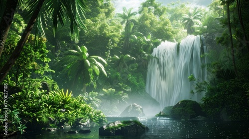A majestic waterfall hidden in a tropical rainforest