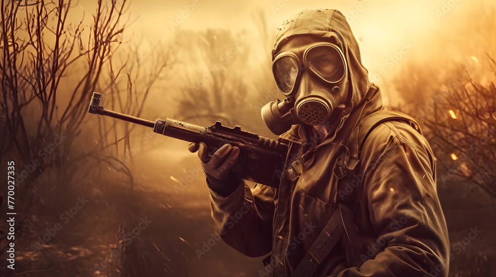 man in gas mask being shot in photoshop man in gas mask being shot in photoshop