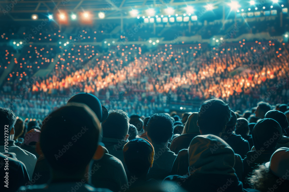 A crowd of people are watching a concert
