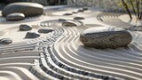 A peaceful Zen rock garden with intricate patterns