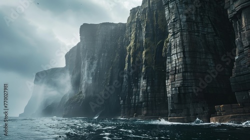 A towering cliff face carved by the ocean waves