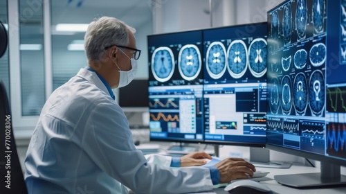 Man Working at Desk With Computer Monitor