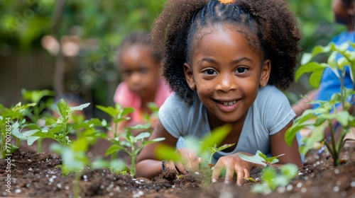 Two Little Girls Playing in Field of Flowers