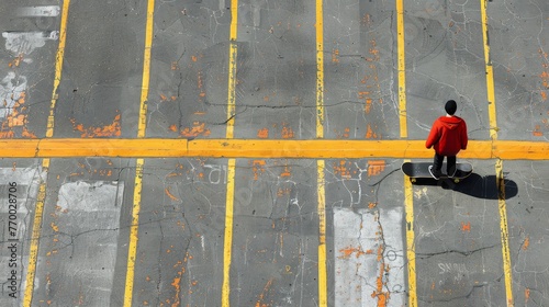 Man Skateboarding on Yellow Line