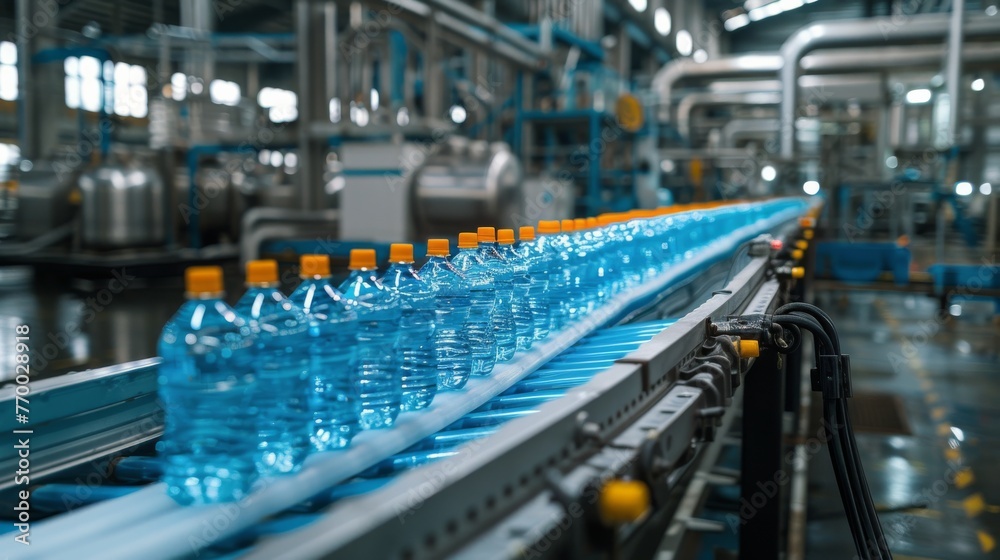 Bottles Filled With Liquid on Conveyor Belt Bottles Filled With Liquid on Conveyor Belt