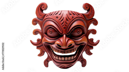 A red mask featuring a chilling demons face