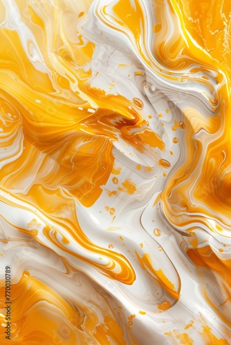 Oranges and white waves abstract background, textured, marbles, ink liquid. Modern abstract summer backdrop.